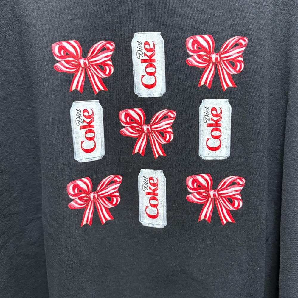 Hanes Black Sweatshirt with Diet Coke and Red Bow Graphics - Picture 2 of 4
